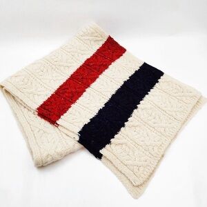Thom Browne Striped Cable Knit Scarf Ivory w/ Red Navy Signature Stripe Wool